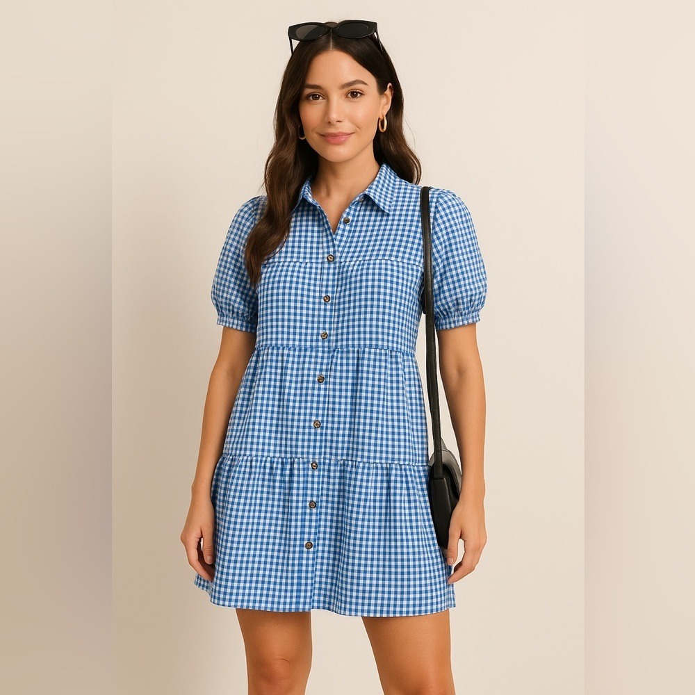 Speed Limit MPN Blue Gingham Button-Front Dress – Size‎ Large